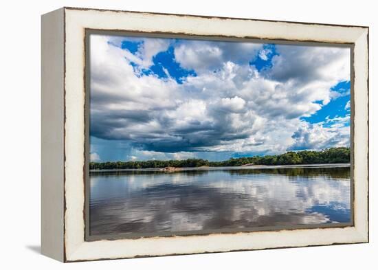 Reflections of clouds in the Casiquiare River in the deep south of Venezuela-Michael Runkel-Framed Premier Image Canvas