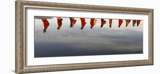 Reflections of Hindu Holy Men Arriving on the Banks of the Ganges River for a Holy Dip, India-null-Framed Photographic Print