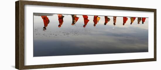 Reflections of Hindu Holy Men Arriving on the Banks of the Ganges River for a Holy Dip, India-null-Framed Photographic Print