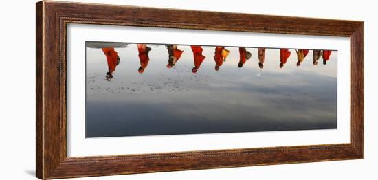 Reflections of Hindu Holy Men Arriving on the Banks of the Ganges River for a Holy Dip, India-null-Framed Photographic Print