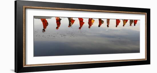 Reflections of Hindu Holy Men Arriving on the Banks of the Ganges River for a Holy Dip, India-null-Framed Photographic Print