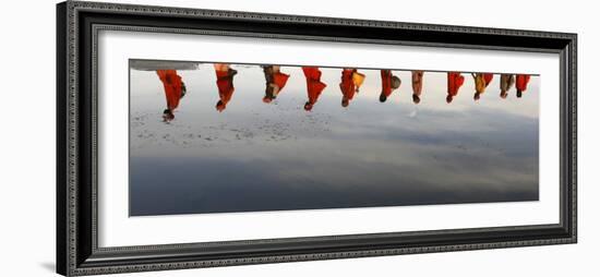 Reflections of Hindu Holy Men Arriving on the Banks of the Ganges River for a Holy Dip, India-null-Framed Photographic Print