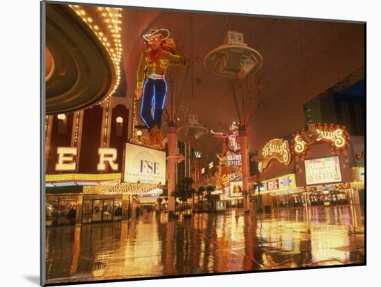 Reflections of Neon Lights and Signs Along Fremont Street in Las Vegas, Nevada, USA-null-Mounted Photographic Print