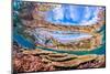 Reflections on a coral reef-Underwater view of a wave breaking over a coral reef-Mark A Johnson-Mounted Photographic Print