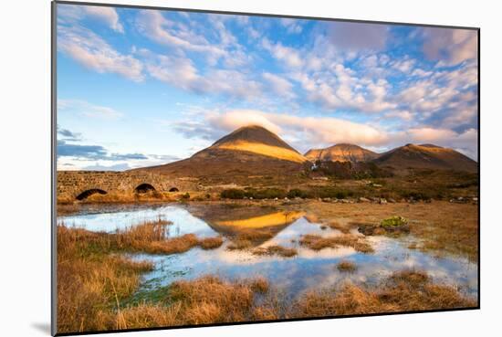 Reflections on a Lochan at Sligachan Bridge on the Isle of Skye, Scotland UK-Tracey Whitefoot-Mounted Photographic Print