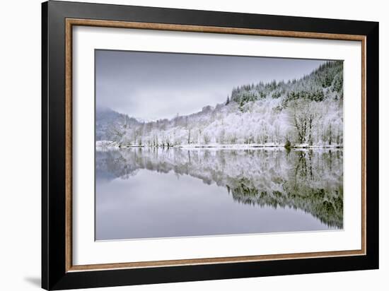 Reflections on Loch Chon in winter, Aberfoyle, Stirling, The Trossachs, Scotland, United Kingdom-John Potter-Framed Photographic Print