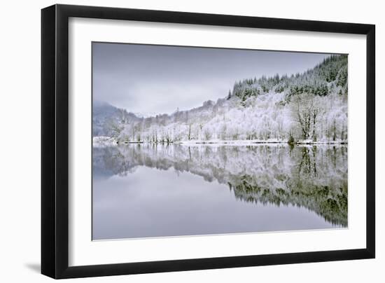 Reflections on Loch Chon in winter, Aberfoyle, Stirling, The Trossachs, Scotland, United Kingdom-John Potter-Framed Photographic Print