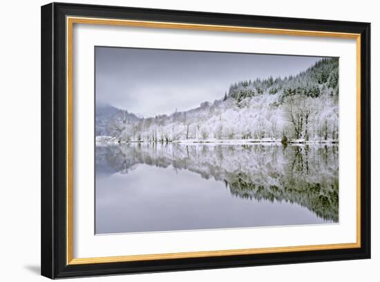 Reflections on Loch Chon in winter, Aberfoyle, Stirling, The Trossachs, Scotland, United Kingdom-John Potter-Framed Photographic Print