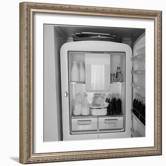 Refridgerator Stocked with Milk and Soda at the Ford Modeling Agency Owned by Eileen Ford-Nina Leen-Framed Photographic Print