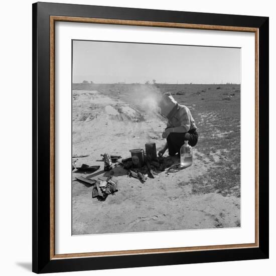 Refugee from the Dust Bowl stops by the side of the highway, California, 1937-Dorothea Lange-Framed Photographic Print