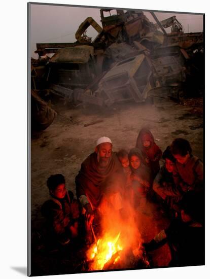 Refugees Light a Fire with Plastic and Rubbish Next to Tent in Junk Dump in Kabul, Afghanistan-null-Mounted Photographic Print