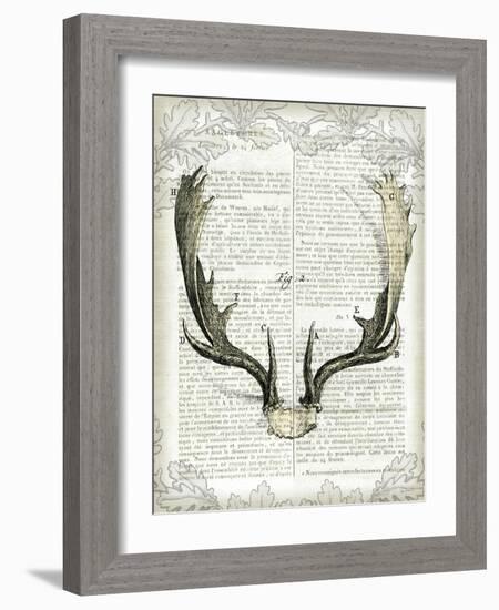 Regal Antlers on Newsprint II-Sue Schlabach-Framed Art Print