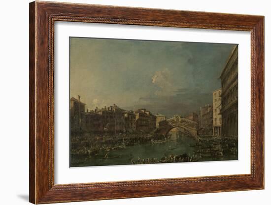 Regatta on the Canale Grande Near the Rialto Bridge in Venice-Francesco Guardi-Framed Art Print