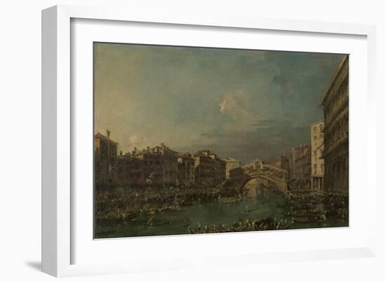 Regatta on the Canale Grande Near the Rialto Bridge in Venice-Francesco Guardi-Framed Art Print