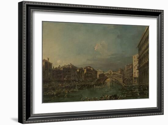 Regatta on the Canale Grande Near the Rialto Bridge in Venice-Francesco Guardi-Framed Art Print