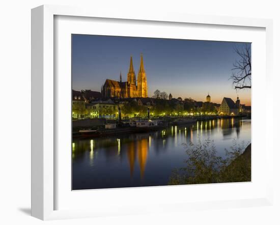 Regensburg in Bavaria, the Old Town. Dawn over the Old Town, Reflections in the River Danube-Martin Zwick-Framed Photographic Print