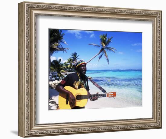 Reggae Singer with Guitar on Beach, Sainte Anne, Guadeloupe-Bill Bachmann-Framed Photographic Print