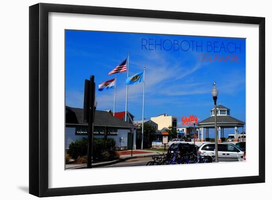 Rehoboth Beach, Delaware - Bandstand and Flags-Lantern Press-Framed Art Print