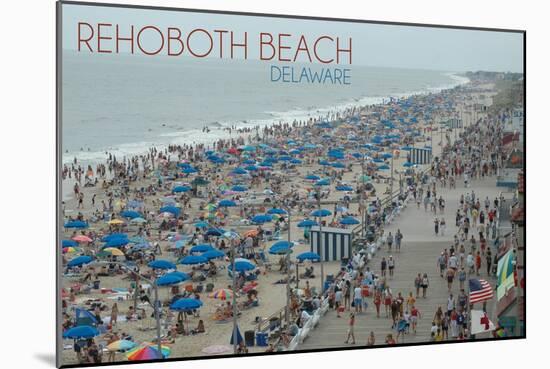 Rehoboth Beach, Delaware - Beach and Boardwalk-Lantern Press-Mounted Art Print