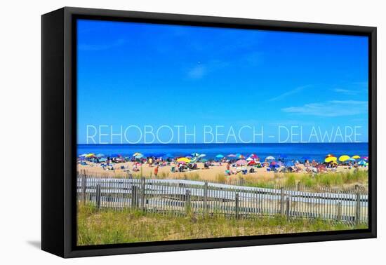 Rehoboth Beach, Delaware - Beach and Umbrellas-Lantern Press-Framed Stretched Canvas