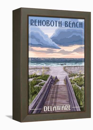 Rehoboth Beach, Delaware - Beach Boardwalk Scene-Lantern Press-Framed Stretched Canvas