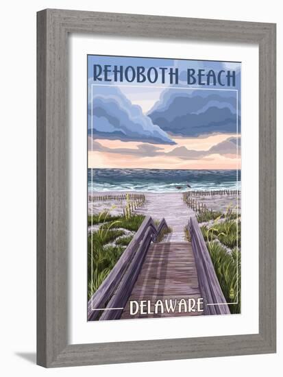 Rehoboth Beach, Delaware - Beach Boardwalk Scene-Lantern Press-Framed Art Print