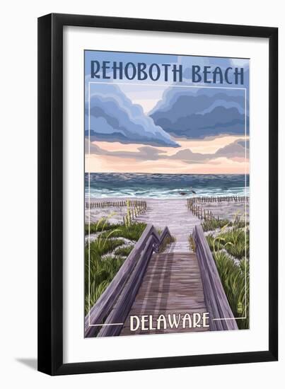 Rehoboth Beach, Delaware - Beach Boardwalk Scene-Lantern Press-Framed Art Print