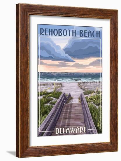 Rehoboth Beach, Delaware - Beach Boardwalk Scene-Lantern Press-Framed Premium Giclee Print