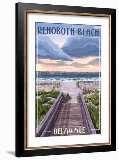Rehoboth Beach, Delaware - Beach Boardwalk Scene-Lantern Press-Framed Premium Giclee Print