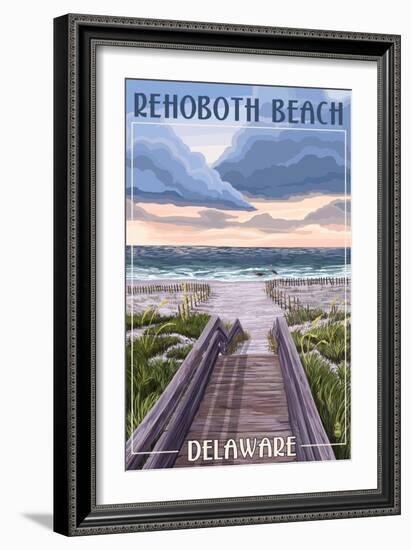 Rehoboth Beach, Delaware - Beach Boardwalk Scene-Lantern Press-Framed Premium Giclee Print