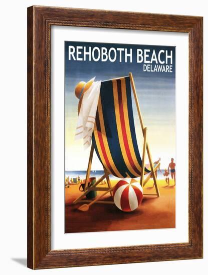 Rehoboth Beach, Delaware - Beach Chair and Ball-Lantern Press-Framed Art Print