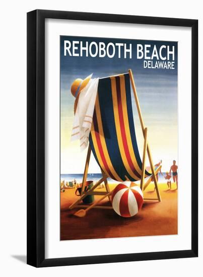 Rehoboth Beach, Delaware - Beach Chair and Ball-Lantern Press-Framed Art Print