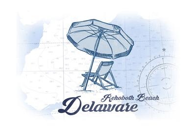 Rehoboth Beach Delaware Beach Chair And Umbrella Blue Coastal Icon Art Print Lantern Press Art Com