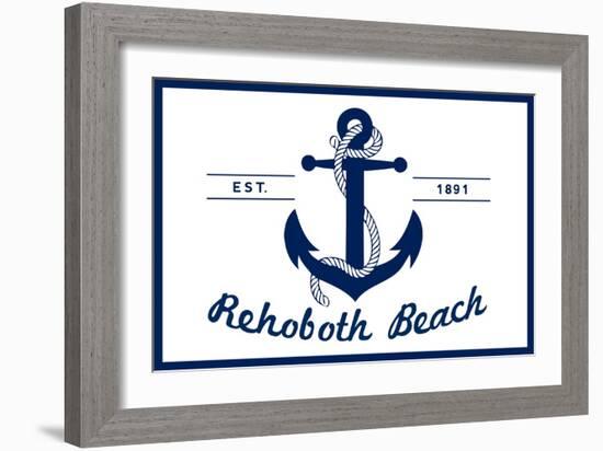 Rehoboth Beach, Delaware - Blue and White Anchor-Lantern Press-Framed Art Print