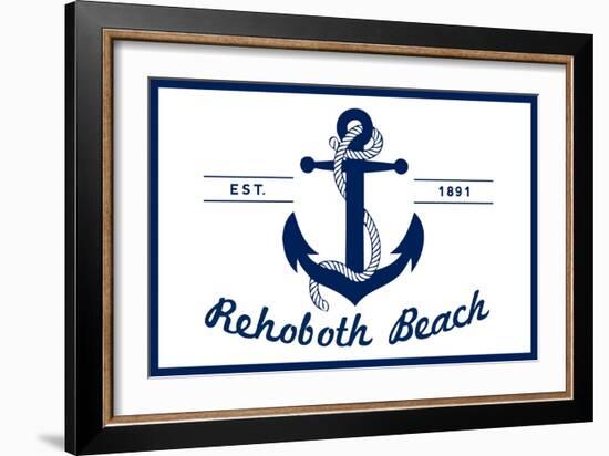 Rehoboth Beach, Delaware - Blue and White Anchor-Lantern Press-Framed Art Print