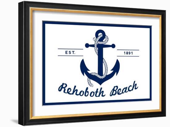 Rehoboth Beach, Delaware - Blue and White Anchor-Lantern Press-Framed Art Print