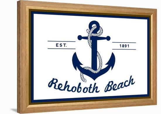 Rehoboth Beach, Delaware - Blue and White Anchor-Lantern Press-Framed Stretched Canvas