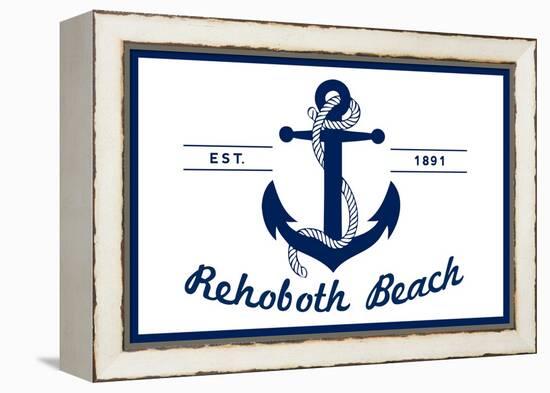 Rehoboth Beach, Delaware - Blue and White Anchor-Lantern Press-Framed Stretched Canvas