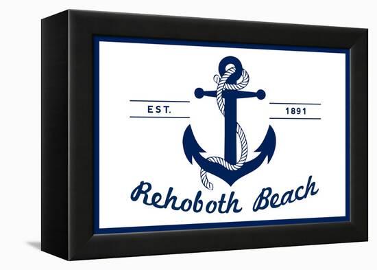 Rehoboth Beach, Delaware - Blue and White Anchor-Lantern Press-Framed Stretched Canvas