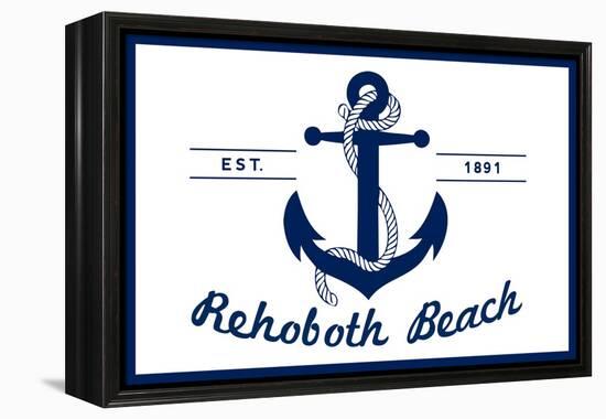 Rehoboth Beach, Delaware - Blue and White Anchor-Lantern Press-Framed Stretched Canvas