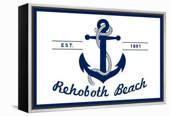 Rehoboth Beach, Delaware - Blue and White Anchor-Lantern Press-Framed Stretched Canvas