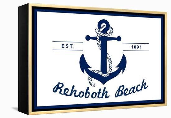 Rehoboth Beach, Delaware - Blue and White Anchor-Lantern Press-Framed Stretched Canvas