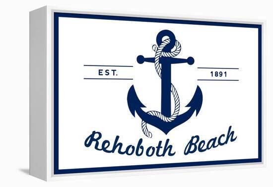 Rehoboth Beach, Delaware - Blue and White Anchor-Lantern Press-Framed Stretched Canvas