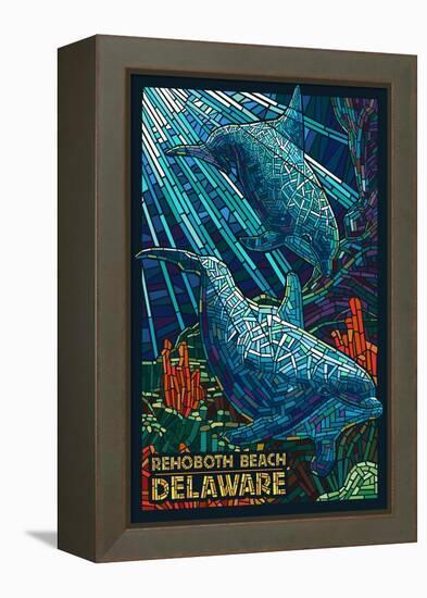 Rehoboth Beach, Delaware - Dolphin Mosaic-Lantern Press-Framed Stretched Canvas