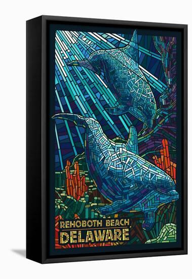 Rehoboth Beach, Delaware - Dolphin Mosaic-Lantern Press-Framed Stretched Canvas