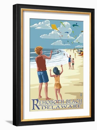 Rehoboth Beach, Delaware - Kite Flyers-Lantern Press-Framed Art Print