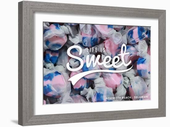 Rehoboth Beach, Delaware - Life is Sweet - Taffy Collage Sentiment-Lantern Press-Framed Art Print