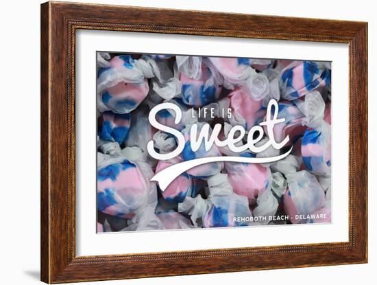 Rehoboth Beach, Delaware - Life is Sweet - Taffy Collage Sentiment-Lantern Press-Framed Art Print