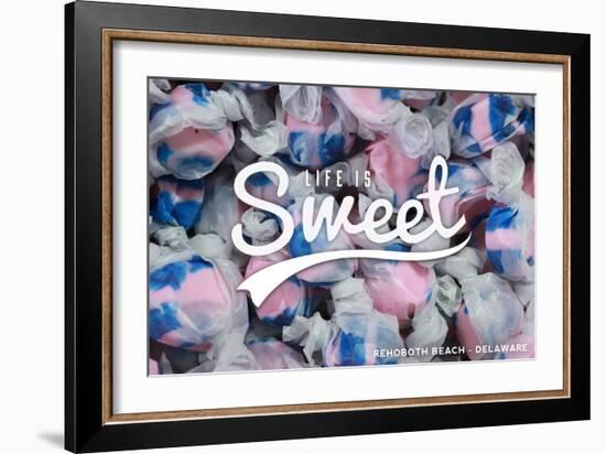 Rehoboth Beach, Delaware - Life is Sweet - Taffy Collage Sentiment-Lantern Press-Framed Art Print