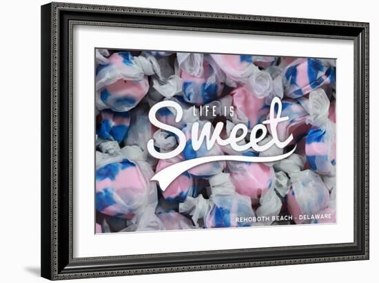 Rehoboth Beach, Delaware - Life is Sweet - Taffy Collage Sentiment-Lantern Press-Framed Art Print